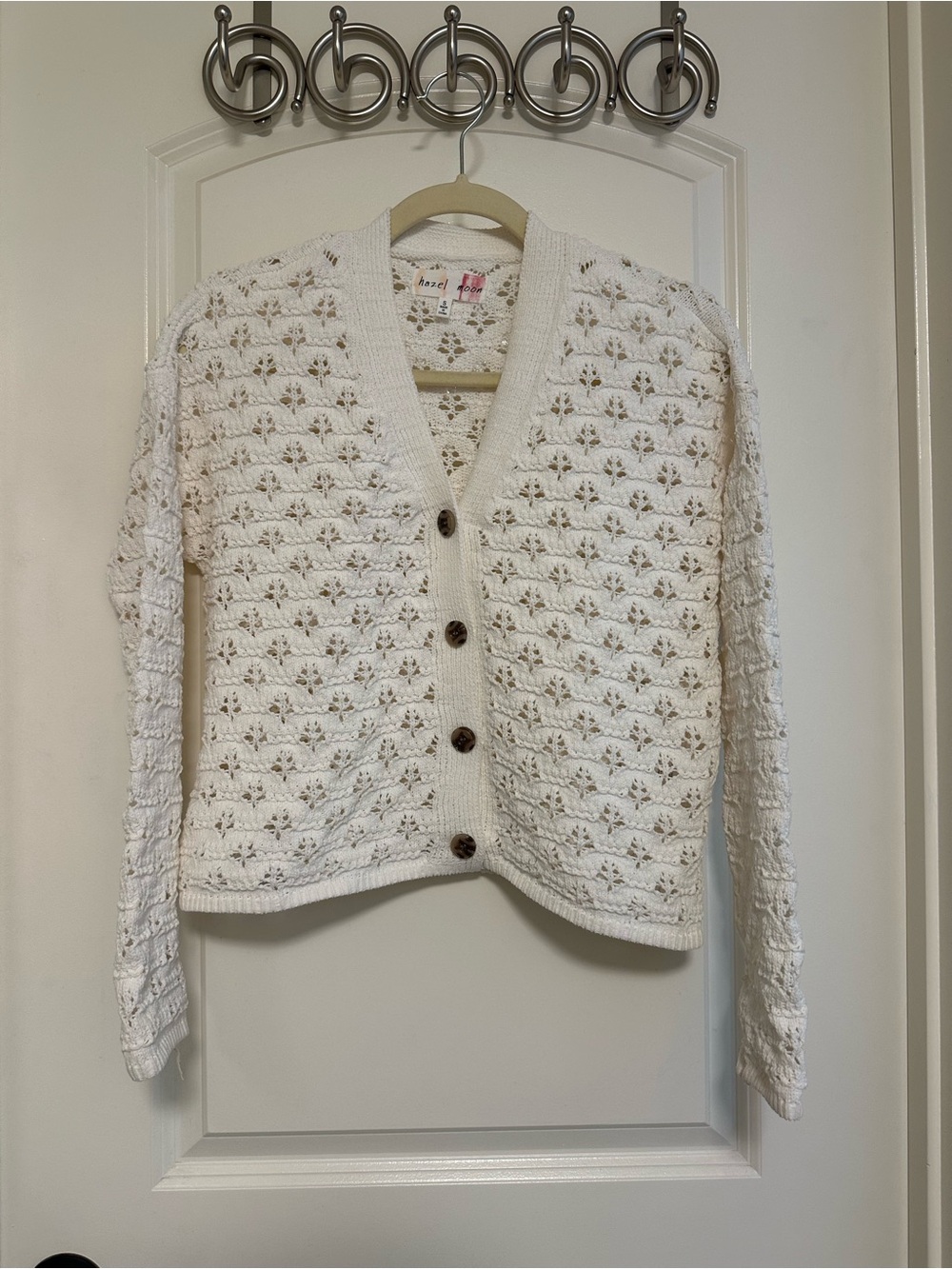 Hazel Moon NWOT cozy open-knit floral lace V-neck ivory cardigan size S